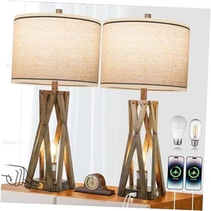 27.5" Touch Control Farmhouse Table Lamp Set of 2, 3-Way Dimmable Bedside Lamp - Picture 1 of 7