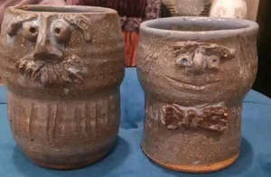 Funny Face Pencil Pen Art Artisan Pottery Holders Signed Rasmussen - Picture 1 of 14