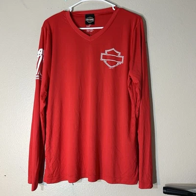 Harley-Davidson первоклассный производительности рубашка красный V шеи длинным рукавом женская рубашка - Изображение 1 из 4