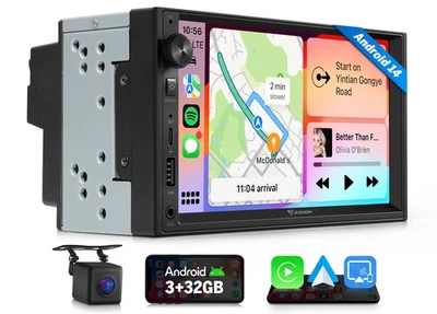 Android 14 7" Coche Estéreo Doble 2 Din Inalámbrico CarPlay Bluetooth GPS Navegación Radio Foto 1 de 4