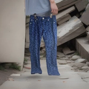 Justice Blue Denim Velvet Cheetah Leopard Print Girls Skinny Jeans 10.5 Slim low - Picture 1 of 8