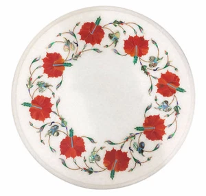 12" white Marble corner / side end handcrafted pietra dura Table Top - Picture 1 of 1