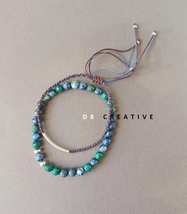 New men's 925 sterling silver with natural azurite stone 2 pcs set bracelet - Picture 1 of 7