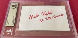 Mike Vrabel autographed signed 3x5 index card inscribed 3X SB Champ BAS slabbed