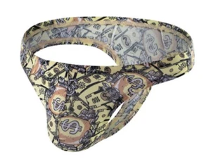 Mens Medium Brave Person Yellow Logo Nylon Spandex G- String Thong T Back Gay UK - Picture 1 of 7