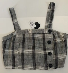 Ladies size 16 DOTTI Black & Grey Cropped Linen Blend Top. *NEW* RRP $29.95 - Picture 1 of 4