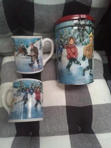 Tim Hortons lot of 2 Coffee Mugs & Tin Coffee Canister "Skating Pond" Ltd Ed 003 - Bild 1 von 6