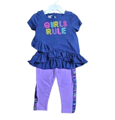 Juego de 2 piezas Toughskins Girls Rule Knit en azul medieval, 24M Foto 1 de 4