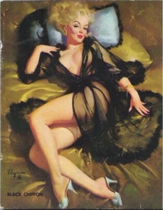 BLACK CHIFFON, Oct 1968 Original Elvgren Pinup, Ink blotter / Ad / Calendar card - Picture 1 of 2