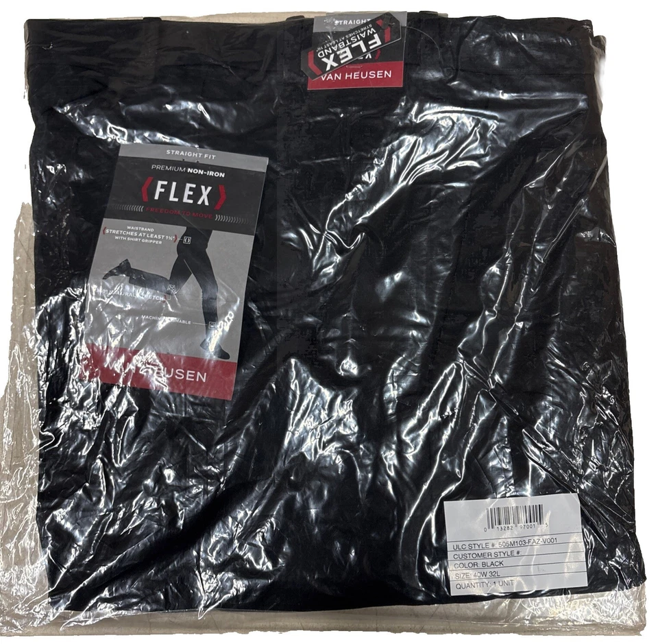 Van Heusen Men's Flex Straight Fit Flat Front Pant Black Size 40w X 32l