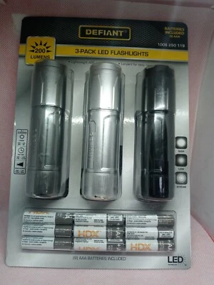 (3- PACK) Linternas LED de plástico desafiantes 200 lúmenes BATERÍAS INCLUIDAS 90360 Foto 1 de 4