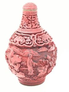 Flacon A Opium Laque De Chine Antique Flask Bottle China Asia Asian Sculpté