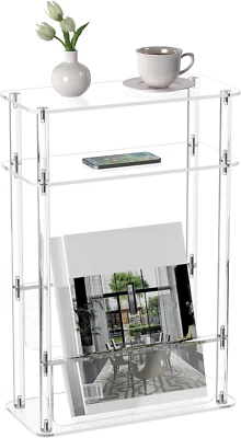 Acrylic Narrow End Table for Small Spaces with Magazine Holder, Slim Side Small - Image 1 of 4