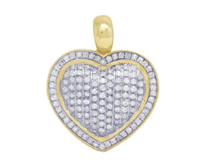 10K Two-Tone Gold Puffed Heart Real Diamond Pendant Charm 1/2 CT 1" - Picture 1 of 4