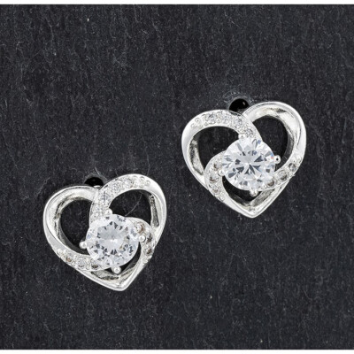 Swirly Heart Silver Plated Stud Earrings from...