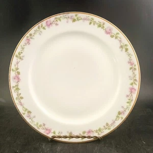 Haviland Limoges France 7-5/8" Salad Plate, Gold Trim, Pink Rose Garland Pattern - Picture 1 of 4