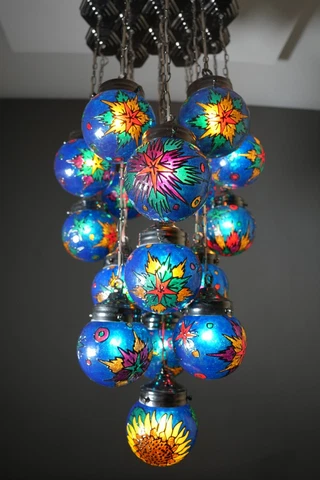 Retro Multicolor Persian Isfahan Tiffany Style 16 Globes Chandelier Pendant VTG Cover