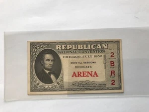 1952 REPUBLICAN NATIONAL CONVENTION - ALL SESSIONS TICKET "DELEGATE" - Picture 1 of 2