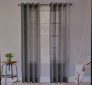 No. 918 Emily Sheer Voile Grommet Curtain Panel 59" x 84" Charcoal Gray 2 Pack - Picture 1 of 7