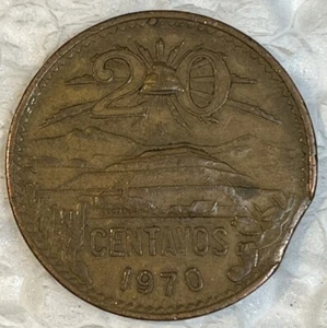 Clipped 1970 Mexico 20 Centavos Extra Fine Condition Coin - Picture 1 of 9
