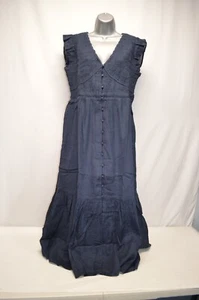 Neu mit Etikett Quitte Midi-Kleid Bio-Struktur Baumwolle V-Ausschnitt marineblau Größe XL - Bild 1 von 4