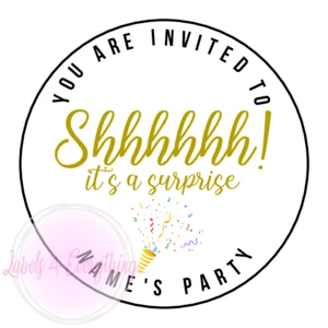 Shhh It's A Surprise Suprise Party Stickers Sweet Cone Birthday Labels Tag - Picture 1 of 1