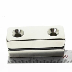 Block 50x20x10mm Bar Rare Earth Neodymium Magnets N50 2 Countersunks:5mm Craft - Picture 1 of 4