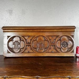 Antike Eichenholz gotische Tafel/Giebel/Wappen mit religiösen/kirchlichen Symbolen - Bild 1 von 7