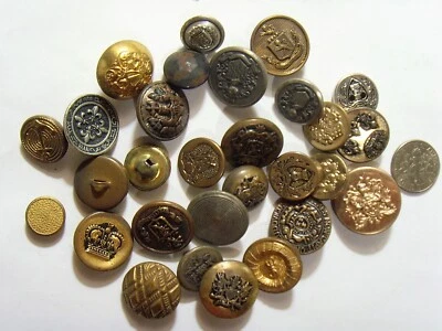 29 vintage antique metal collector buttons lot heraldic uniform etc 52368 - Image 1 of 4