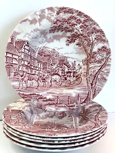 MYOTT ROYAL MAIL Soup/Salad Bowls Set OF (6) Pink & White 8 3/4” England Vintage - Picture 1 of 8