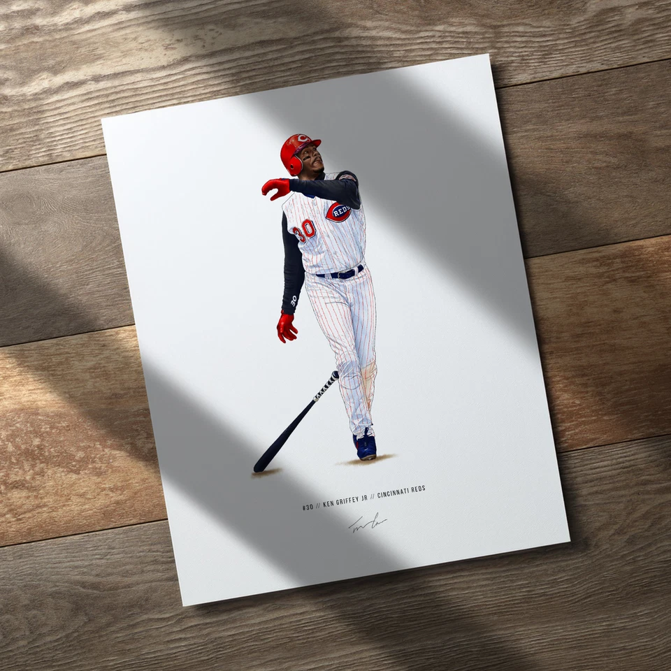 Póster de béisbol Ken Griffey Jr Cincinnati Reds V2 impresión 8x10 arte ilustrado Foto 1 de 4