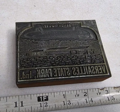 Vintage Letterpress Printing Block Versailles State Park Indiana Beach House - Image 1 of 4