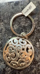 NWT BRIGHTON CONTEMPORARY MEDALLION SWIRL SILVER ROUND KEY FOB RING KEYCHAIN - Picture 1 of 4