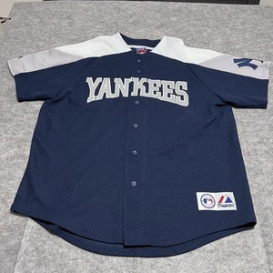 Vintage YANKEES Majestic Genuine Button Down XL Blue White Embroidered JERSEY - Picture 1 of 10