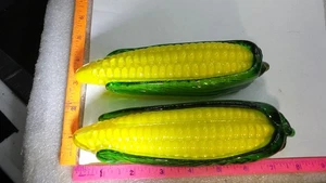 2 ~Murano Style Glass Art Corn on the Cob Hand Blown Vintage Farmhouse Decor Set - Picture 1 of 4