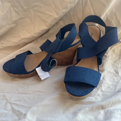American Eagle Women Wedge Sandals blue Elastic Strap Size 7 1/2 Stretch NWT 7.5 - Image 1 of 4