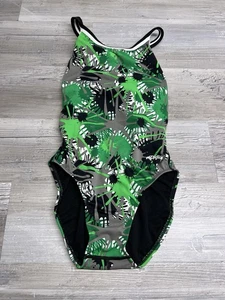 DOLFIN One Piece Racerback Competition Swimsuit Womens Size 34 Green Patterned - Picture 1 of 6