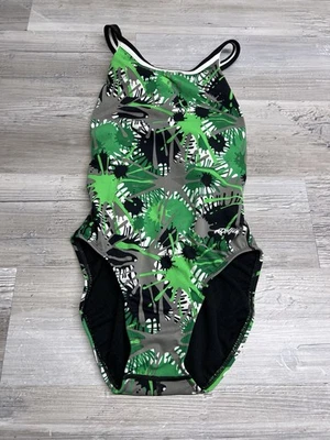 DOLFIN One Piece Racerback Competition Swimsuit Womens Size 34 Green Patterned - Image 1 of 4