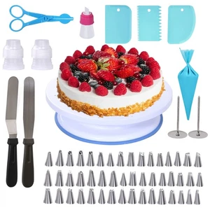 Kit de decoración de pasteles Juego de 60 suministros para hornear juego de herramientas con soporte giratorio para pasteles - Imagen 1 de 11