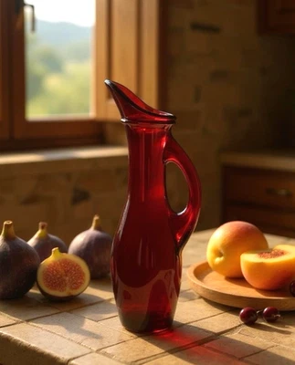 Vintage Anchor Hocking Royal Ruby Vase Pitcher Depression Glass 7.75" - Image 1 of 4