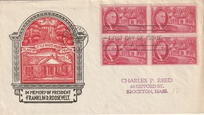 U. S. FDC  Scott #931  Block of 4, the 2c FDR issue -- Staehle Cachet - Image 1 of 2
