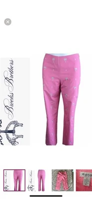 Pantalones Brooks Brothers Mujer Talla 12 Rosa Palmeras Cortos Capri Completamente Forrados D9 $89 Foto 1 de 4