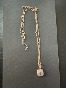 585 14K RG Stamped Amethyst Purple Crystal Square Pendant 19” Necklace Chain - Picture 1 of 7