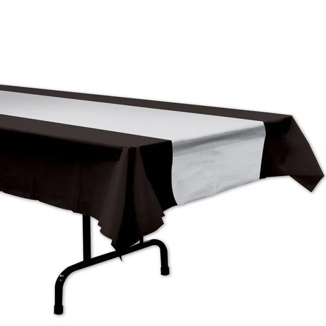 Mantel de plástico negro y plateado vajilla para banquete decoración de fiestas Foto 1 de 1