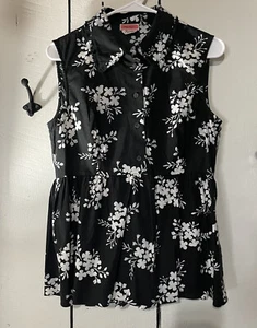 Kate Spade Womens Shirt Medium Black Tank Top Floral Flower Peplum Sleeveless - Picture 1 of 5