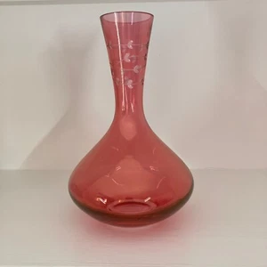 LSA Cranberry Glass Vase with etched floral decoration - Picture 1 of 5