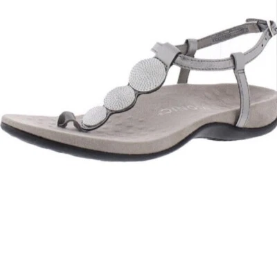 Vionic Womens 10 Wide Rest Lizbeth Backstrap Gray Sandal Pewter Metal Nappa New - Image 1 of 4