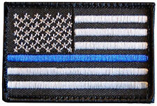 Tactical Police law enforcement Thin Blue Line USA Flag HOOK Patch (3.0 X 2.0)