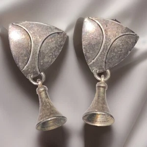 Marjorie Baer SF Silver Tone Bells Triangle Stud Dangle Earrings - Picture 1 of 6