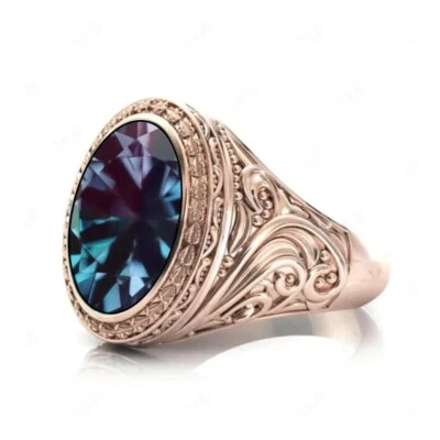 Alexandrite Gemstone Wedding Signet Ring For Men 18K Gold Gemstone 10Ct 17x12 mm - Image 1 of 4